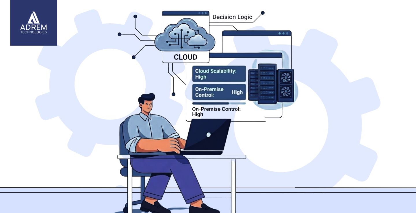 Dynamics 365 deployment options comparing cloud vs on-premise hosting, scalability, infrastructure management, and business accessibility